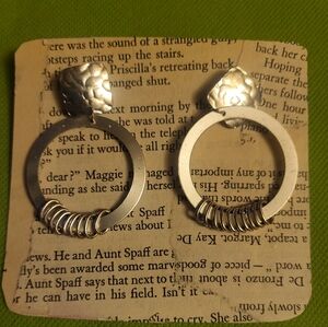 Hammered Silver Tone Drop Hoop Dangle Earrings Pierced Vintage